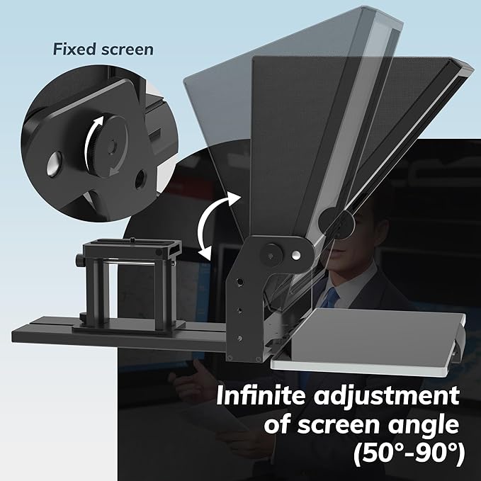 13-inch high-Definition Wide-Angle teleprompter｜High-Definition Beam Splitter Design｜Manual Height Adjustment, Compatible with a Wide Range of Devices｜with Remote Control and teleprompter apps