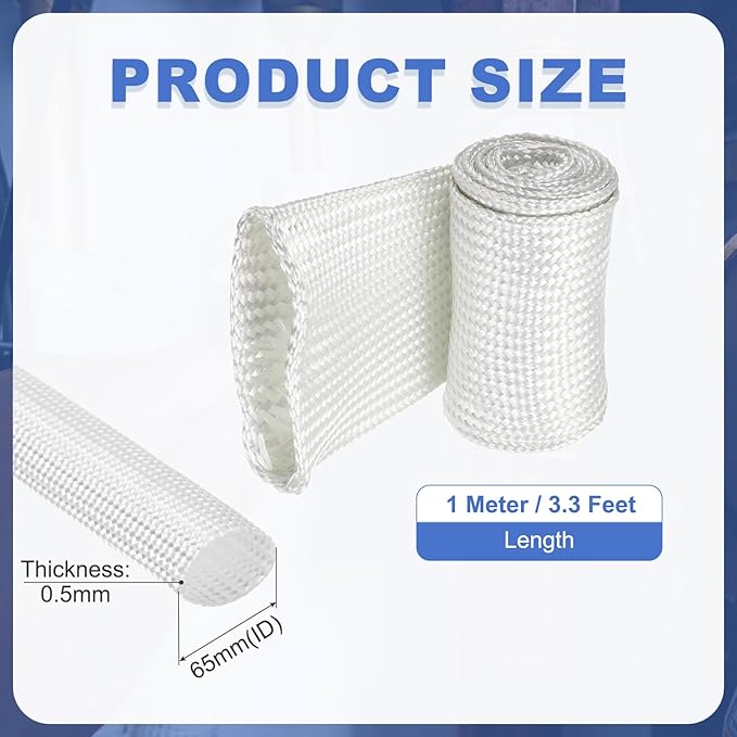 uxcell Insulation Cable Protector,65mm/2.56 Inch-1m/3 Feet High Temp Fiberglass Sleeve White