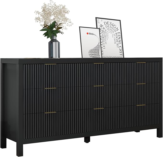 NRITOBY Dresser for Bedroom with 9 Drawers, Wide Bedroom Dresser with Drawer Organizers with Spacious Storage for Dining Room, Entryway, Black