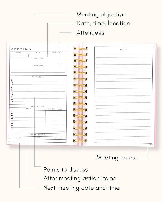 Lamare Meeting Notebook for Work Organization – Perfect Work Notebook for Note Taking & Meeting Planner for Productivity