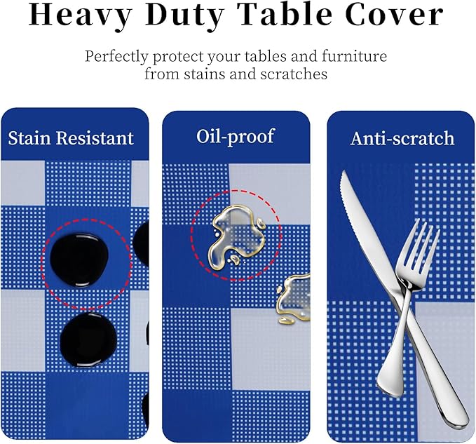 3 Packs Blue and White Checkered Tablecloth 54x108 Inches Rectangle Gingham Tablecloth Disposable Plastic Waterproof Table Cover for Outdoor Picnic Kitchen and Birthday Party