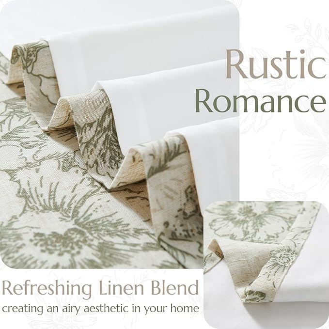 jinchan Lined Linen Blend Curtain Floral Curtains for Living Room 63 Inch Length Christmas Green Peony Flower Printed Curtain Back Tab Farmhouse Patterned Drapes Bedroom Curtains Set 2 Panels