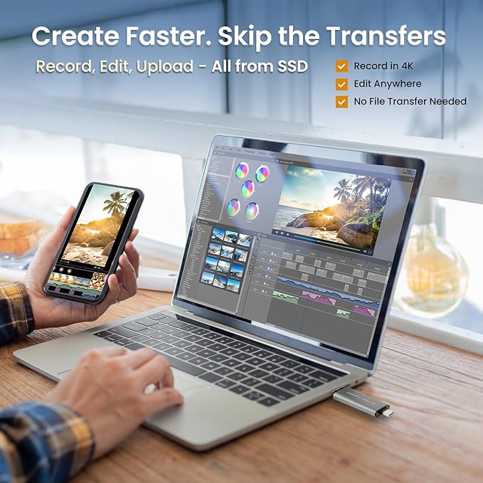 Super Talent PS302 512GB Portable External SSD, USB 3.2 Gen 2, Up to 1050MB/s, 2-in-1 Type C & Type A, Plug & Play, Compatible with Android, Mac, Windows, Supports 4K, Drop-Proof, FUS512302, Gray