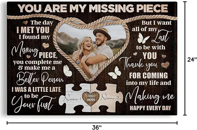 Dem Canvas Personalized Canvas Prints, Custom Photo And Name, You Are My Missing Piece, Wedding Gifts For Couple Anniversary Wedding Engagement Gift For Couples Canvas (36x24)