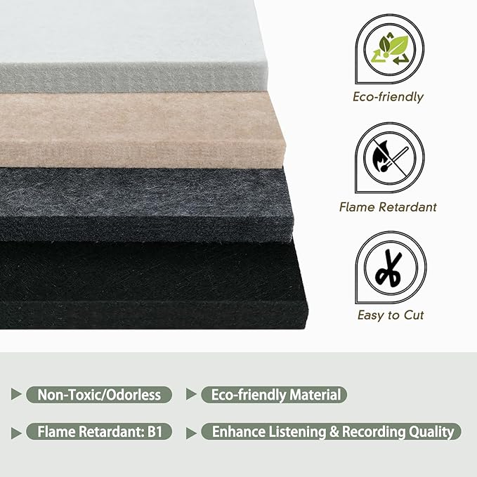 TroyStudio Thickened Acoustic Panels, 31.5 x 23.6 x 0.5 Inches Pack of 6 Felt Wall Decor Tile Sound Absorbing Board, Noise Reverb Echo Dampening Soundproof Padding for Door Music Recording Home Studio
