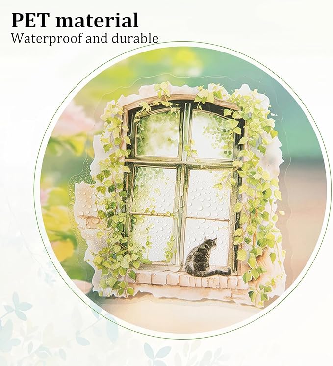 AuriicLeaf Cottagecore Garden PET Sticker Set, 60PCS Aesthetic Landscape Stickers for Scrapbooking, Journaling, DIY Crafts, and Art Supplies