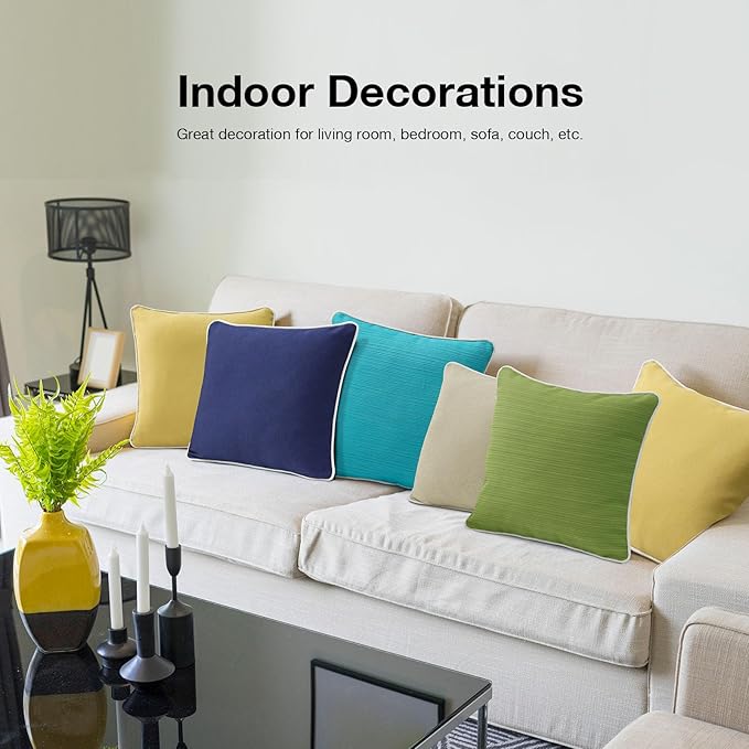 Unimatta Decorative Outdoor Water Repellent Throw Pillows with Inserts, Set of 4, 20" x20" Pillows for Patio, Backyard, Bed, Couch, and Patio Furniture, Lawn Green