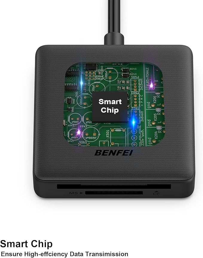 Memory Card Reader, BENFEI 4in1 USB 3.0 and USB-C to SD Micro SD MS CF Card Reader Adapter, 4 Cards Simultaneously Read and Write, Compatible with iPhone 15 Series, MacBook Pro/Air 2023, and More