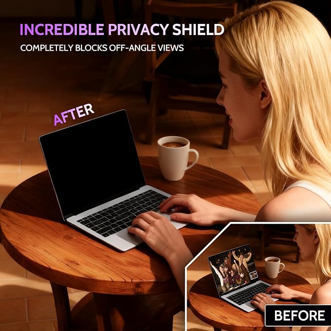 Peslv 360° 4 Way Laptop Privacy Screen for 16 Inch 16:10 Aspect Ratio Computer Monitor, Anti Glare Blue Light Spy Filter Private Cover, Bubble-Free Black Security Protector