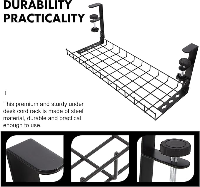 Under Desk Cable Management Tray Cable Organizer Rack No Drill Black 500Mm Large Capacity Cord Holder for Office and Home Desk Storage