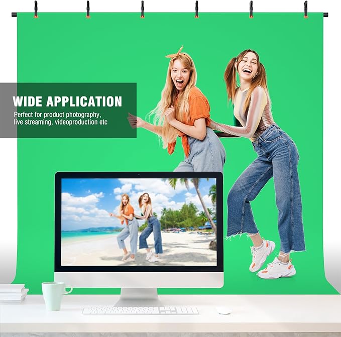 Green Screen Backdrop Kit with Stand, 8x7.2ft Portable GreenScreen Background Stand for Streaming Video and Photography Shoots