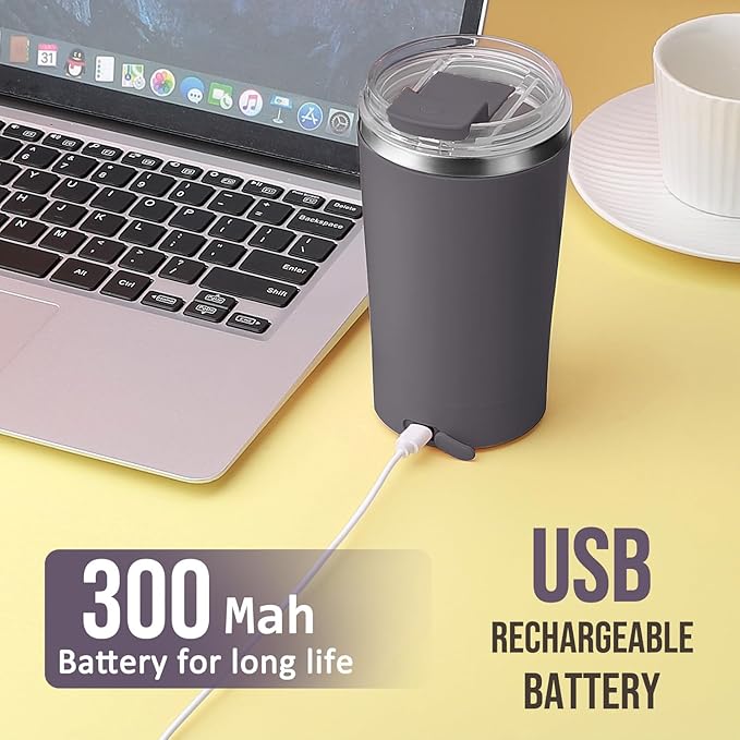 hatisan Self Stirring Coffee Mug With Lid Electric High Speed Self Stirring Mug 400ml Rechargeable Detachable Stainless Steel Self Stirring Cup for Coffee, Milk, Cocoa Christmas Gift(Dark Grey)