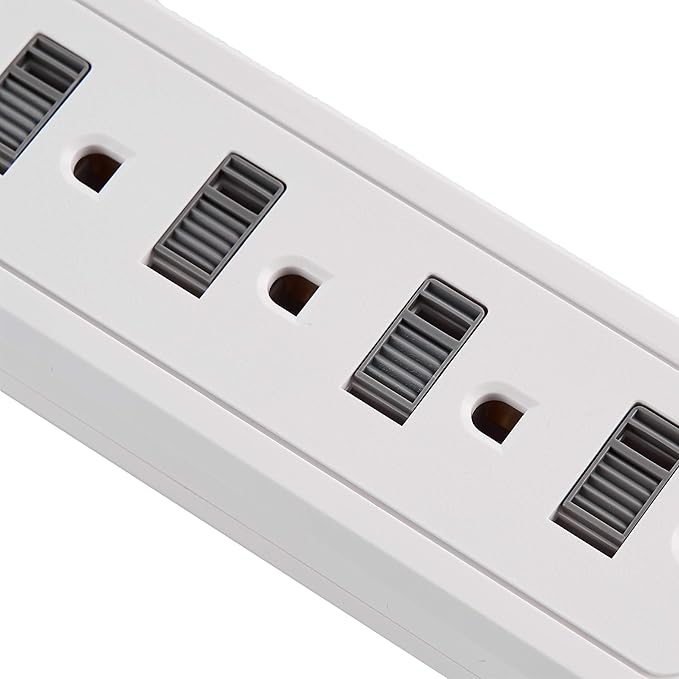 Amazon Basics Power Strip Surge Protector with 6 Outlets,2 USB Ports,1000 Joule Protection,6 Foot Extension Cord,Rectangle,White,(Pack of 6)