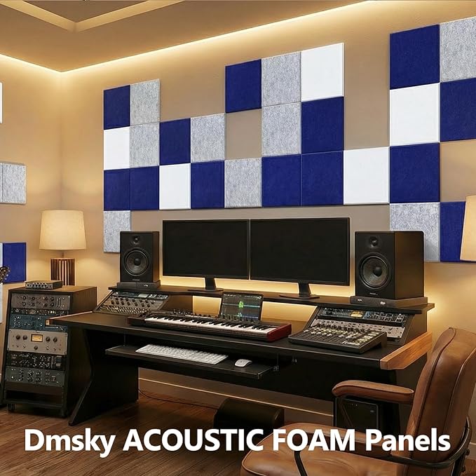 18 Pack Acoustic Panels12"X12"X0.4"Sound Proof Panels With Self-Adhesive Absorbing High-Density Sound Deadening Panels Decoration Soundproofing Panels For Walls Home Insulation Studio Office Dark Blue