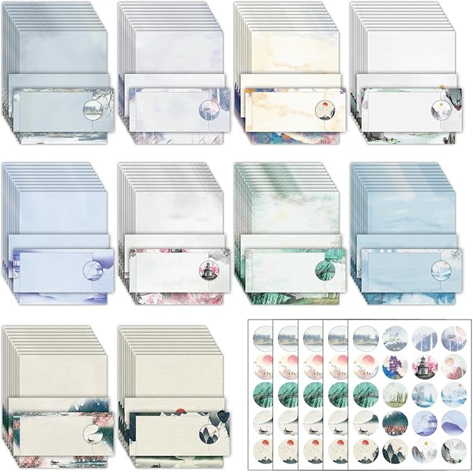 EggSun 250Pcs Japanese Stationery Paper and Envelope Set with 100 Letterhead Papers and 50 Envelopes, 10 Design for Letter Writing Invitations Computer Holidays Party Notes, 8.5x11 Inch-Flower