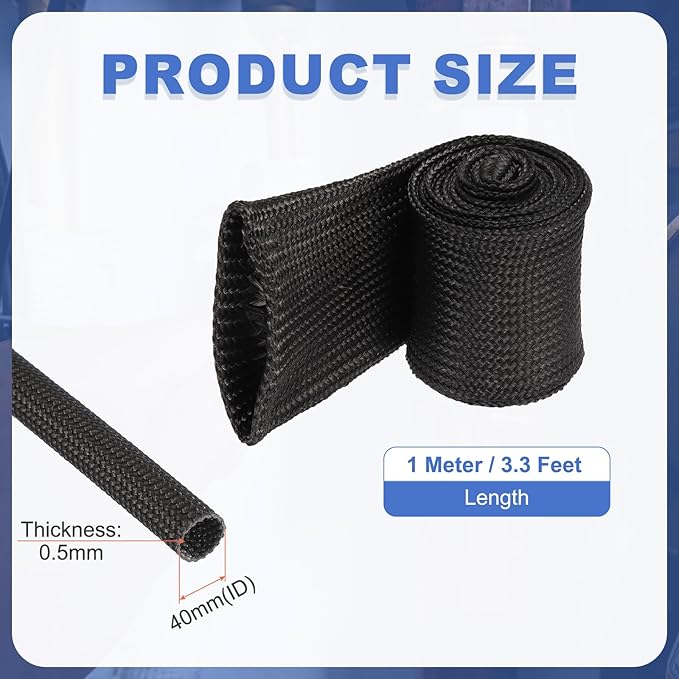 uxcell Insulation Cable Protector,40mm/1.57 Inch-1m/3 Feet High Temp Fiberglass Sleeve Black