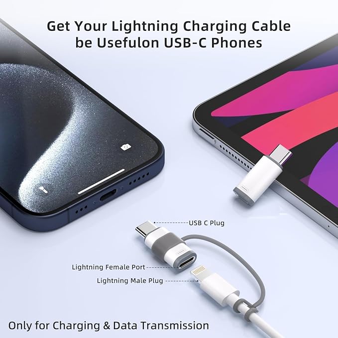 5 Pack USB C to Lightning Charge Adapter for iPhone 17 16 15, Lightning to USB C Adapter with Fast Charge Data Transfer for iPhone 17 16 15 Pro Max, Galaxy S24 S23, Pixel 8 7, iPad Pro, MacBook Pro