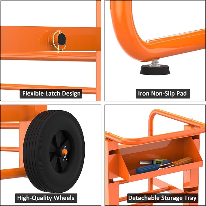 Tredre Orange Wire Spool Rack with Wheels, Heavy Duty Cable Holder with 11 Rods – Mobile Multi-Spool Wire Rack Dispenser with Wheels and Storage Box for Efficient Workplace Cable Management