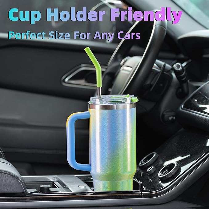 40 oz tumbler with handle and straw,Double Wall Vacuum Reusable Stainless Steel Insulated Water Bottle,With Leak Proof lid and Straw for Iced or Cold Beverages (Fairyland)
