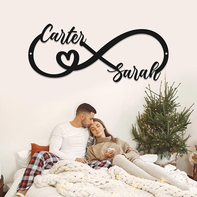Personalized Home Decoration Metal Couples Name Sign,Heart Metal Love Plaques Wall Art,Valentine's Day Wedding gift bedroom decoration hangings Family Décor