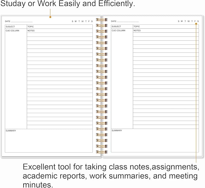 Yaridar A5 Cornell Notes Notebook - College Spiral Cornell Notebooks for Note Taking, Subject College Ruled Steno Pads for Office/School/Home, 5.8" x 8.5", Black Flower