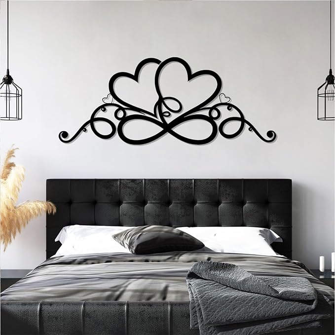 Infinity Heart Metal Wall Art, Infinity Heart Wall Decor, Double Infinity Heart Metal Sign, Love Sign Wall Decor, Infinity Sign Wall Decor, Metal Love Wall Decor, Geometric Wall Art (Black, 35"x14"/90x36cm)