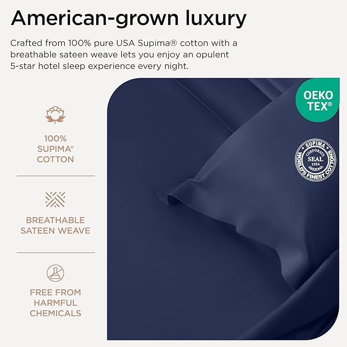 Threadmill Luxury Full Size Sheets for Full Size Mattress, 1200 Thread Count Supima Cotton Sheet, 5-Star Hotel Quality 4 Piece Bed Sheets with Extra Deep Pocket, Folkstone Blue