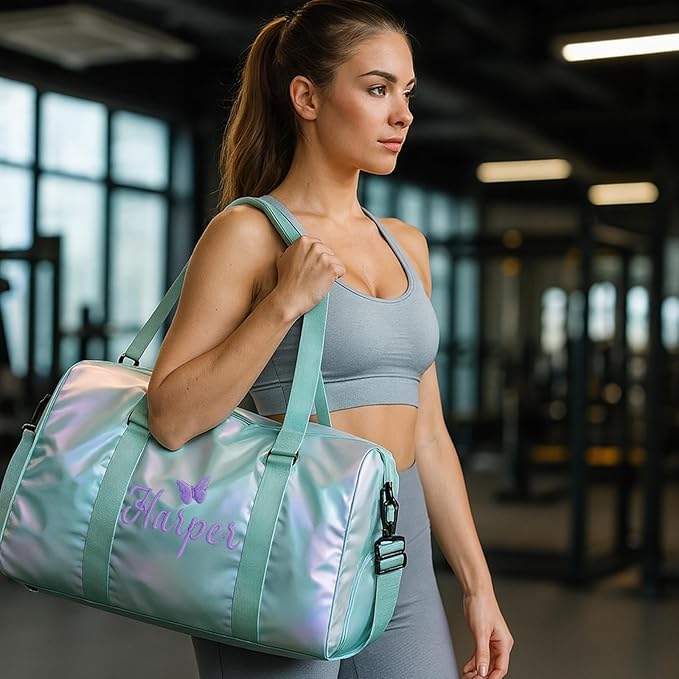 Personalized Dance Duffle Bag for Girls with Embroidered Name Custom Travel Duffle Sport Gym Bag for Women Cheerleading Weekender Overnight Luggage Bag with Shoe Compartment Customized Gifts Pink