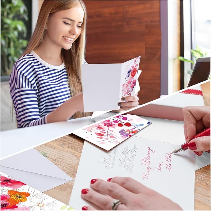 FUHITIM 48 Pack Blank Cards and Envelopes, Watercolor Flowers Blank Greeting Cards, Blank Cards for All Occasion