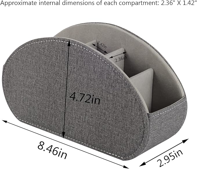 RHCSZ Remote Control Holder,TV Remote Caddy/Box with 5 Compartments,Bedside Table Organizer for Controller,Glasses,makeup brushes,jewelry and Media Player,Pen/Pencil Storage (Grey)