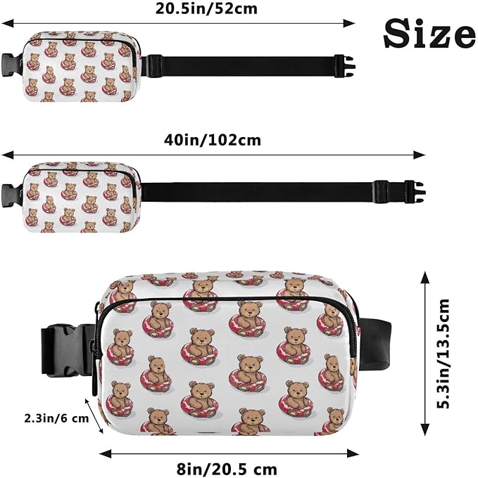 Kawaii Bear Red Swim Ring Fanny Pack for Women Men Water Resistant Fashion Waist Packs with Adjustable Strap Belt Bag for Travel Workout Jogging Hiking 21219056