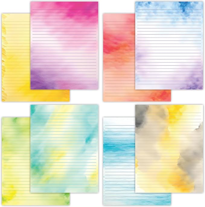 PARTH IMPEX 56 Sheets Watercolor Lined Writing Paper 8.5x11 - Letter Size Ruled Stationery Letterhead Printer Paper - 120gsm Thick Uncoated Decorative Colored Fancy Double Side Printing