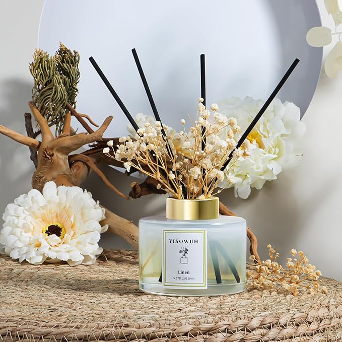 YISOWUH Reed Diffuser Set,5.07 fl oz (150 ml) - Linen Oil Diffusers with 8 Reed Sticks,Home Fragrance Reed Diffuser for Bathroom Shelf Decor