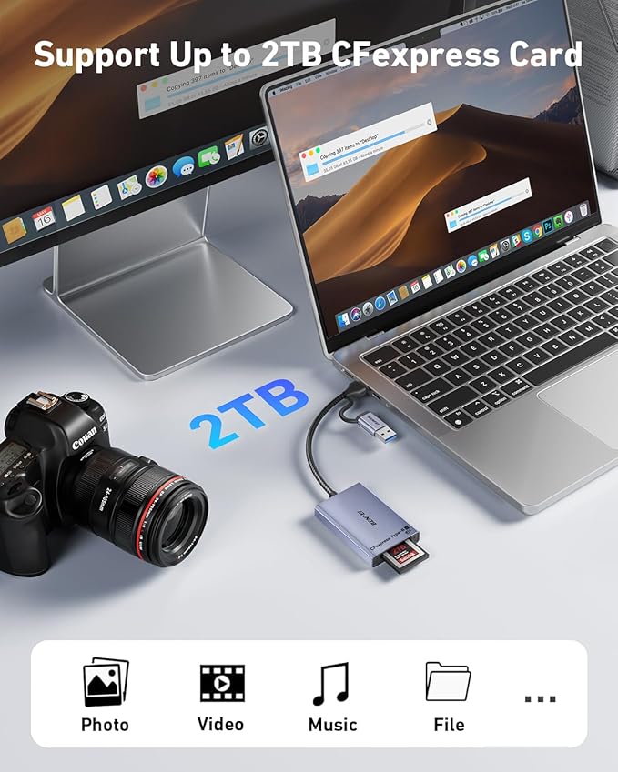 BENFEI CFexpress Type B Card Reader with USB 3.2 (Gen 2) 10Gbps, USB-C&USB-A 2-in-1 Type B CFexpress Adapter, Compatible with Windows/Mac/Linux/Android(Not for XQD Card)