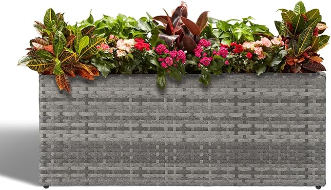 LEWIS&WAYNE Large Rectangular Block Planter Box Handmade Wicker Tall Planters for Outdoor Plants with Removable Liners Modern Planter for Indoor Outdoor Patio Deck - Gray, 36''x12''x16''