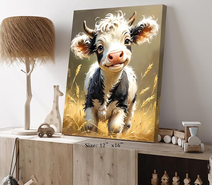 ZOIYINO Cow Pictures Wall Decor Farmhouse Cow Canvas Wall Art,Rustic Animal Wall Art Funny Framed Poster Artwork Prints Pictures for Home Farmhouse Bathroom Bedroom Living Room 12"X16"
