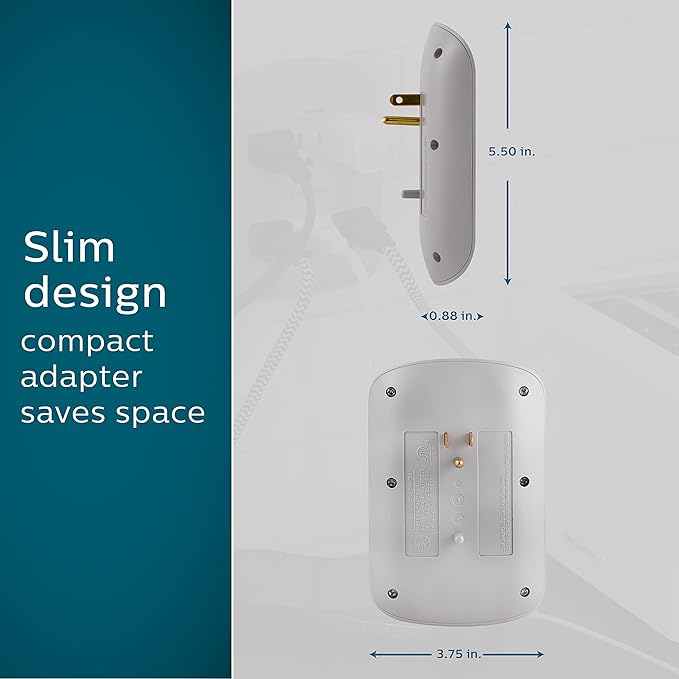 Philips 6-Outlet Extender Surge Protector, 900 Joules, 3-Prong, Space Saving Design, Protection Indicator LED Light, 2 Pack, Grey, SPP3466GR/37