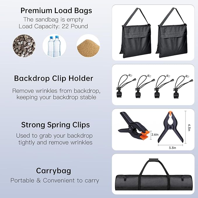 BEIYANG 8.5 x 10 FT Photo Backdrop Stand Kit, Adjustable Background Holder Support System Kit with Carrying Bag, for Photography Video Stutio, Parties Decoration, Advertising Display