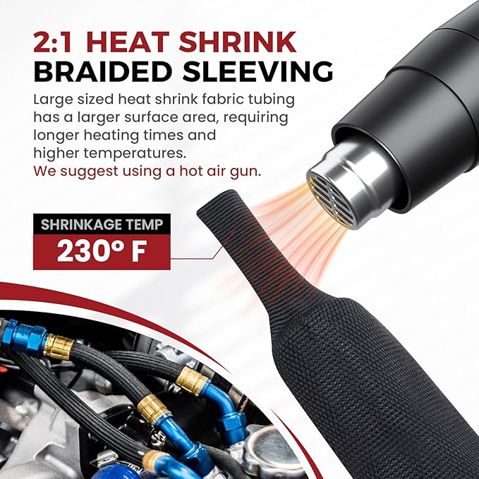Heat Shrink Wire Loom 2:1 Shrinkable Braided Cable Sleeve 2 Inch ID-25ft Abrasion Protection Flexibility Fabric Wiring Harness Cover Sheath
