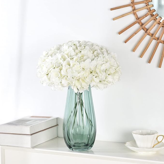 10PCS Silk Hydrangea Heads with Stems Artificial Flowers for Wedding Party Home Decor (Off White), One Size Off