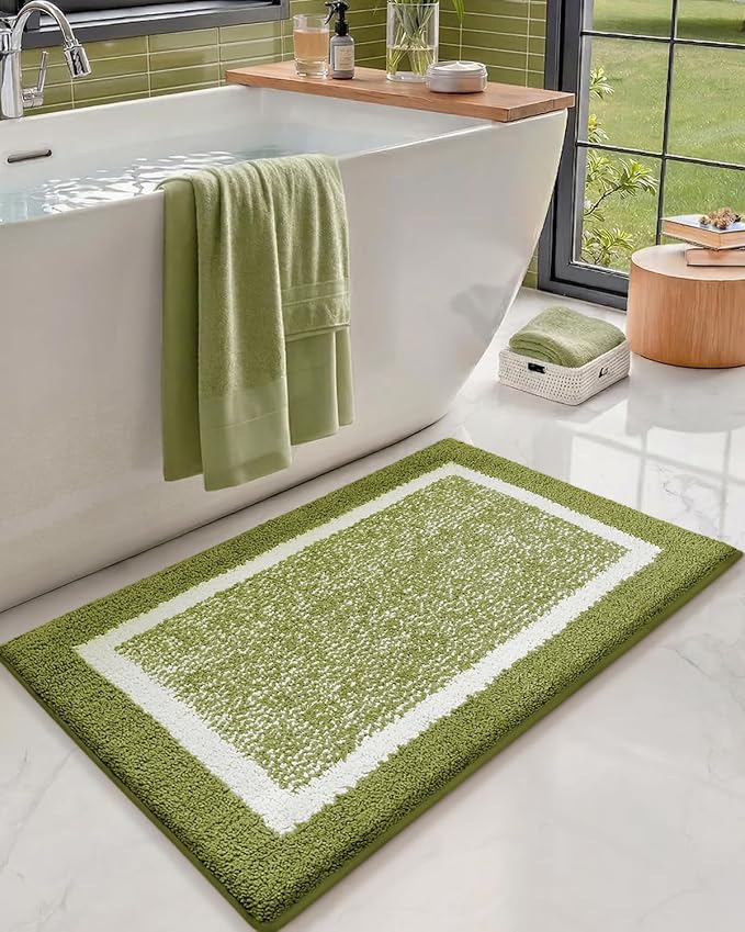 Color&Geometry Small Bath Mats for Bathroom Simple and Stylish, 16"x24" Moss Green and Ivory Bathroom Rugs, Non Slip, Absorbent, Soft, Washable, Microfiber Bathmat Shower Mat Outside Shower