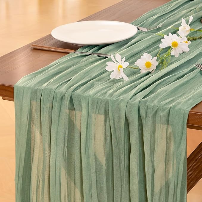 Socomi 3pcs Sage Green Cheesecloth Table Runner Fall Thanksgiving Boho Rustic Gauze 120 inch 10FT Cheese Cloth Runner for Wedding Party Baby Shower Home Decor Holiday Decorations