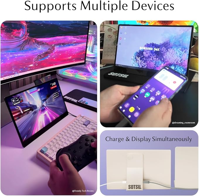 SOTSU FlipAction Go 14" Premium Portable Monitor SFA14PMML | Robust but Lightweight | Tempered Glass Cover | 1080p | 400 Nits | 100% sRGB | 5W | Super Versatile | USB C or Mini HDMI