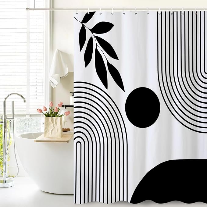 Extra Long Boho Shower Curtain Mid Century Modern Shower Curtains For Bathroom Black And White Geometric Minimalist Abstract Bohemian Waterproof Fabric Bathroom Shower Curtain Set 72x96 Inch