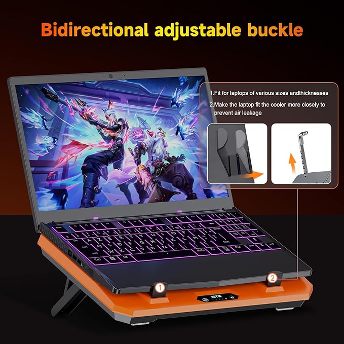 IETS GT300 Upgraded Laptop Cooling Pad with Adjustable Stand, Turbo Boosted Cooler for Rapid Cooling 10-17inch Gaming Laptop, Flexible Sealing Ring，Featuring Air Filtration and USB Hub