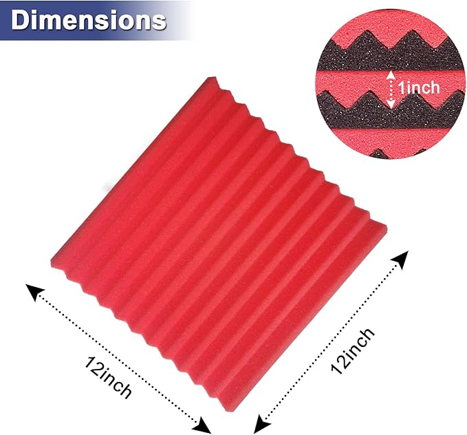 52 Pack Acoustic Foam Panels,1" x 12" x 12" Acoustic Wedge Studio Foam Sound Absorption Wall Panels (BLACK/RED)