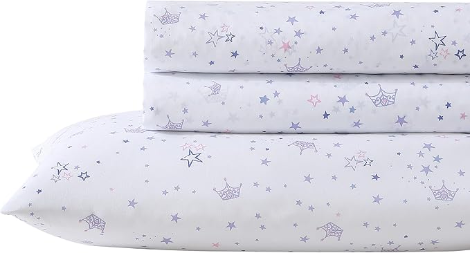 Laura Ashley Kids - Queen Sheet Set, Soft & Wrinkle-Resistant Toddler Bedding Set, Ideal Girl Room Essentials, Bed Sheets with Matching Pillowcases (Dancing Stars Purple)