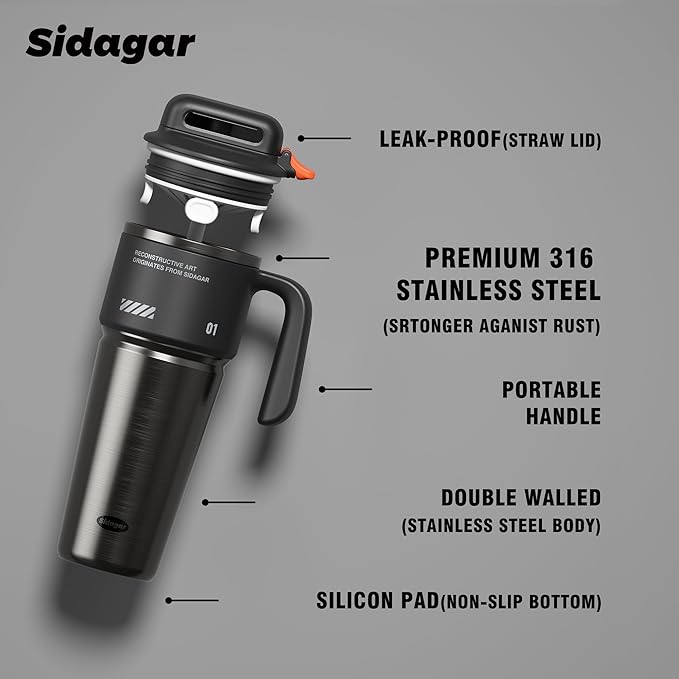 32 oz Tumbler with Handle and Straw, Vacuum Insulated Stainless Steel Travel Mug with Push-button Lid, Double Wall Coffee Cup, Fits in Cup Holder - Obsidian Black