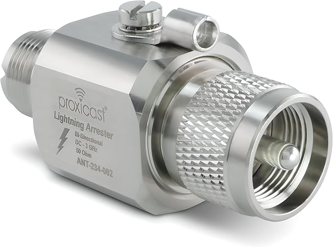 Proxicast Coaxial Lightning Arrester/Suppressor with PL-259 & SO-239 (M/F) Connectors - Pro-Grade Coax Cable Surge Protector for HF, VHF, UHF, CB, Ham, Two-Way Radio and Other Antennas (ANT-234-002)