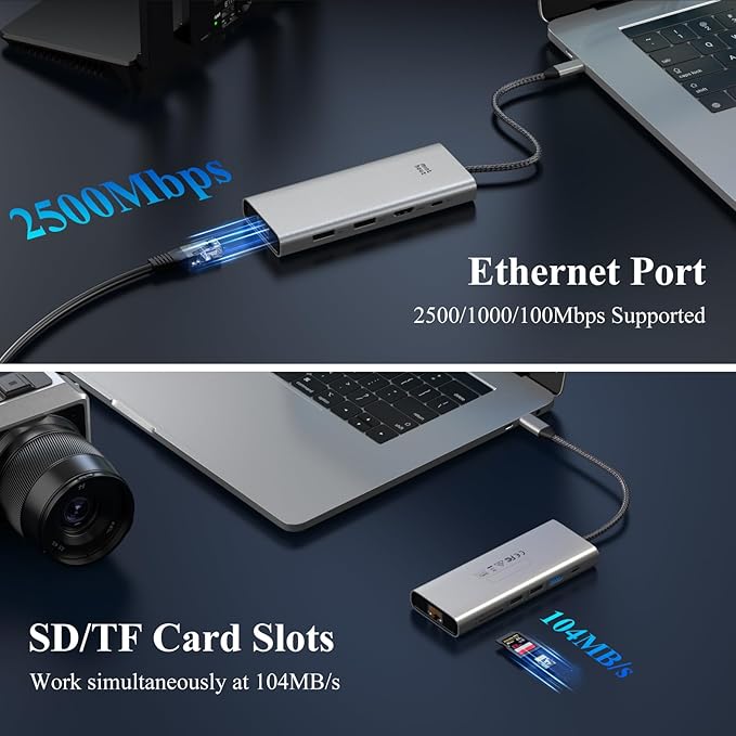 USB C Docking Station Dual Monitor Adapter,Minthouz Displayport Docking Station with Dual DP,USB Hub 4K HDMI,100W PD in,10Gbps USB A/C,2.5G Ethernet Port for for Windows & Mac and More